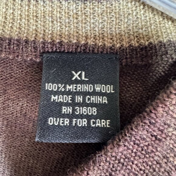 Jos A Bank 100% Merino Wool Sweater Mens XL Long Sleeve Brown V-Neck Top Shirt - Picture 4 of 4